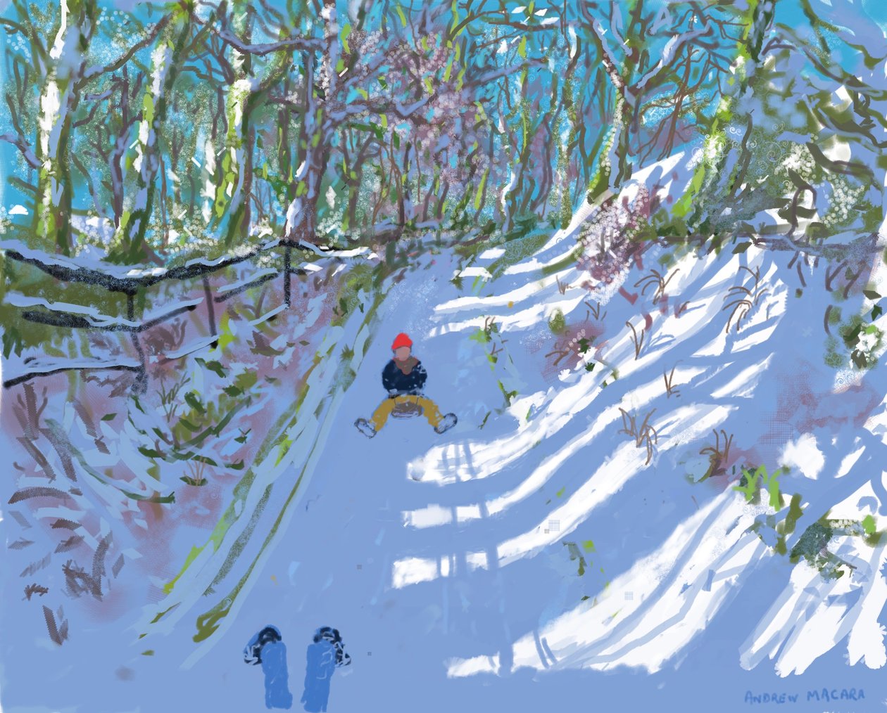 لوحة iPad ، Sledging ، Windley Lane ، Idridgehay ، Belper ، 2021 ، المطبوعات متوفرة. بواسطة أندرو ماكارا