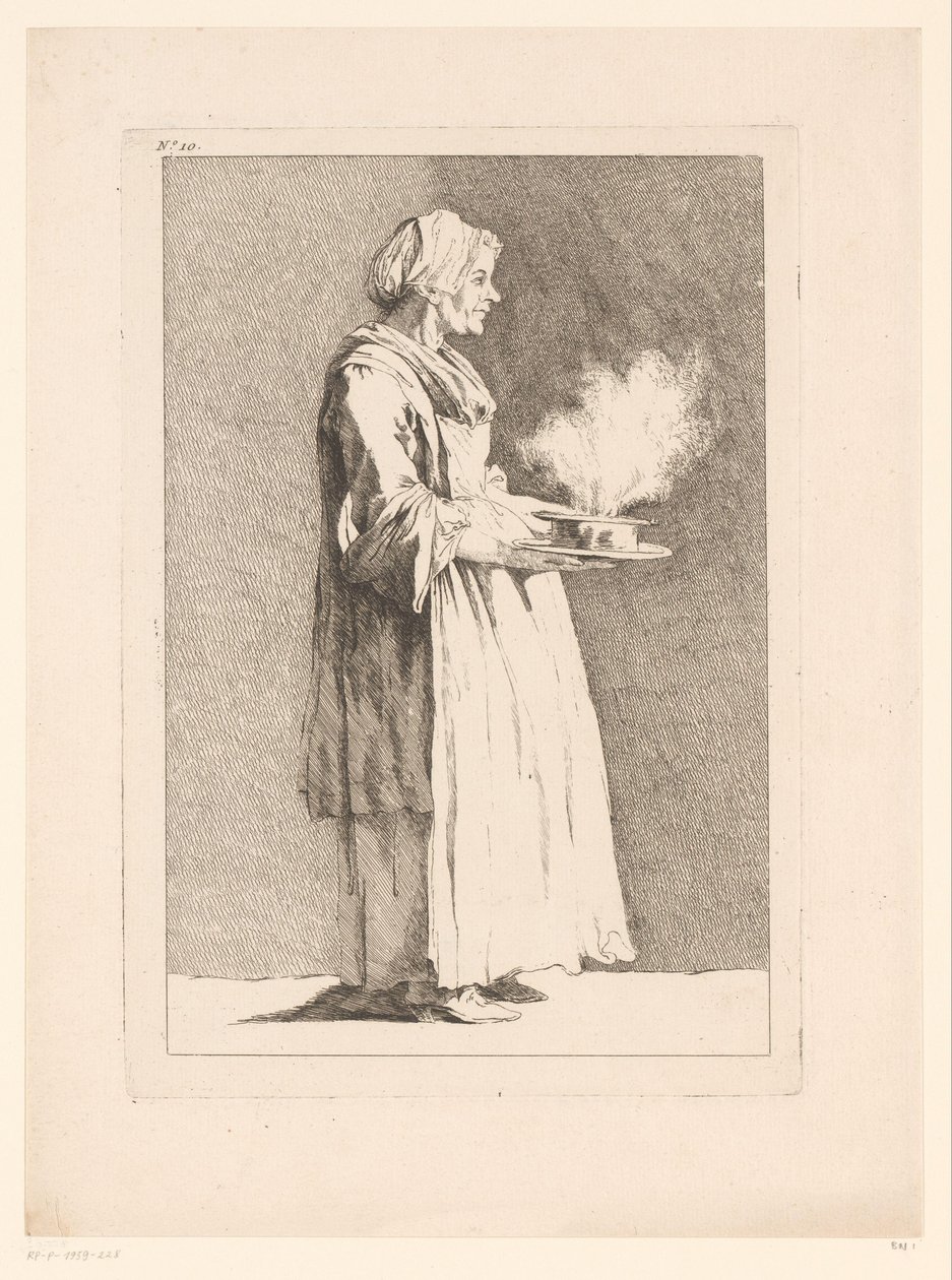 كاريكاتير لامرأة مع وجبة رسوم كاريكاتورية بعد ج. سالي (عنوان المسلسل) Recueil de caricatures dessinées Par J. Saly et Gravées par A.L. The Lalive D.J. (عنوان المسلسل) بواسطة Ange Laurent de، marquis de Rémoville Lalive