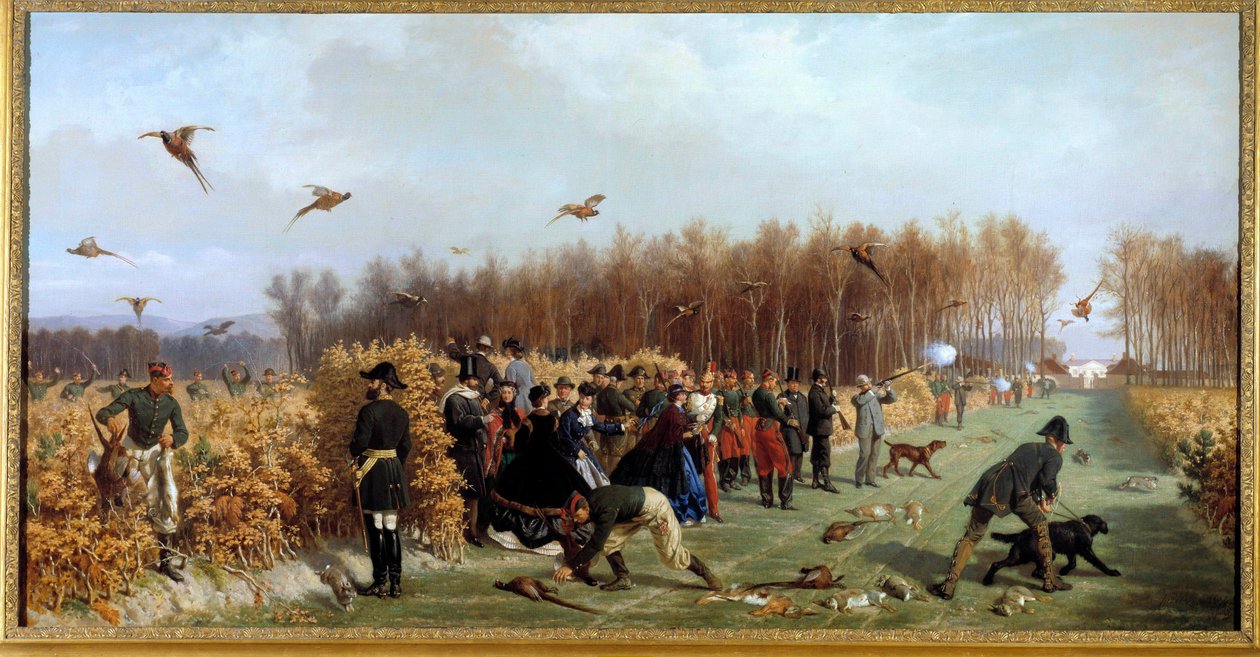 صيد الرماية في pheasanderie الرسم بواسطة Ange-Louis Janet Lange (1815-1872) من القرن التاسع عشر. 1،1x1،9 م. كومبين ، متحف القلعة بواسطة أنجي لويس جانيت