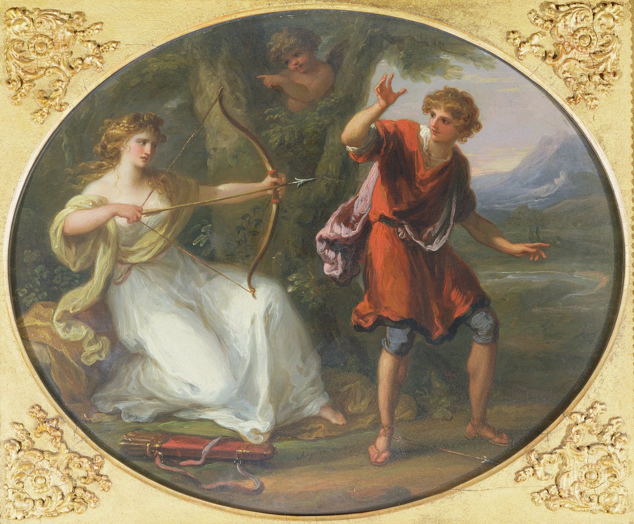 حورية ترسم قوسها على شاب ، 1780 (زيت على النحاس) بواسطة أنجليكا كوفمان