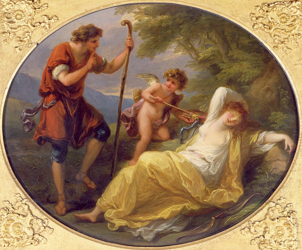حورية النوم تراقب من قبل الراعي ، 1780 (زيت على النحاس) بواسطة أنجليكا كوفمان
