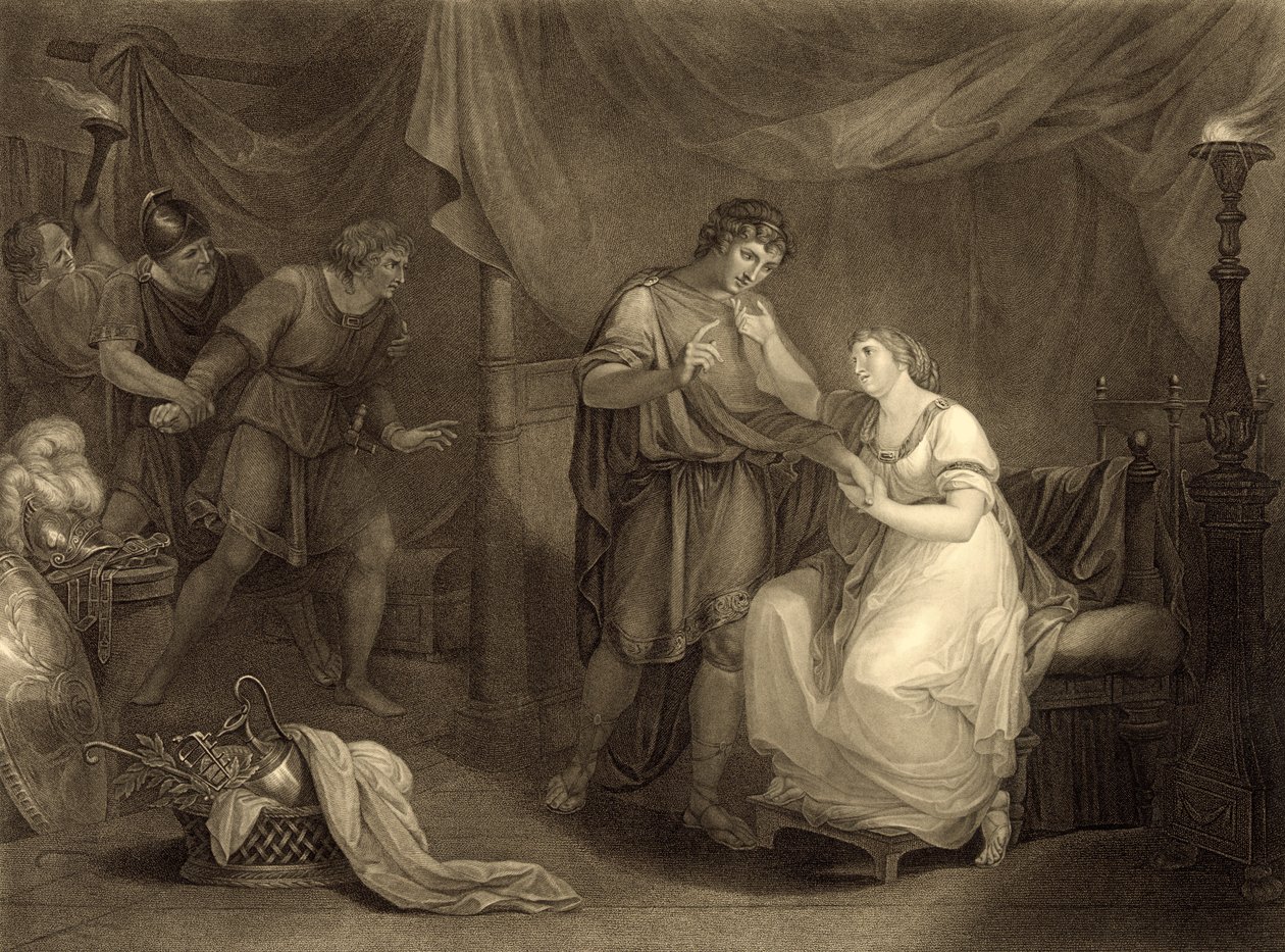 في خيمة Calchas ، القانون الخامس ، المشهد الثاني ، من "Troilus and Cressida" بقلم ويليام شكسبير (1564-1616) منقوش لويجي شيافونيتي (1765-1810) بواسطة أنجليكا كوفمان