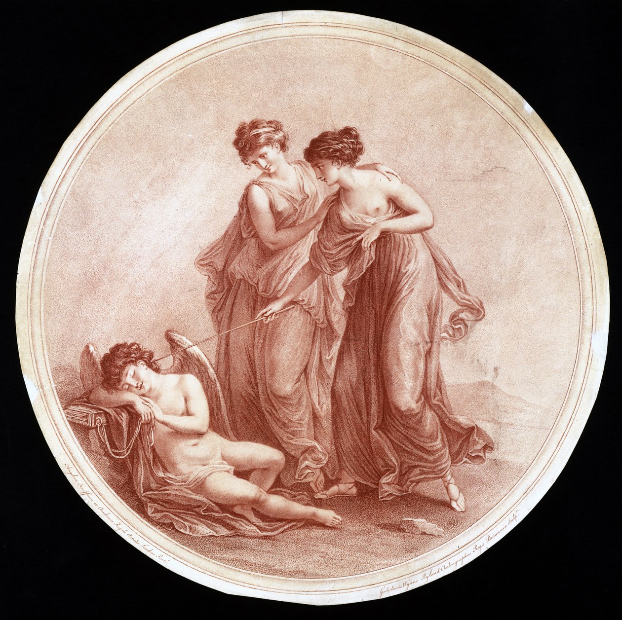Graces Awakening Cupid ، منقوش بواسطة William Wynne Ryland (1732-83) 1776 (نقش أحمر) بواسطة أنجليكا بعد كوفمان