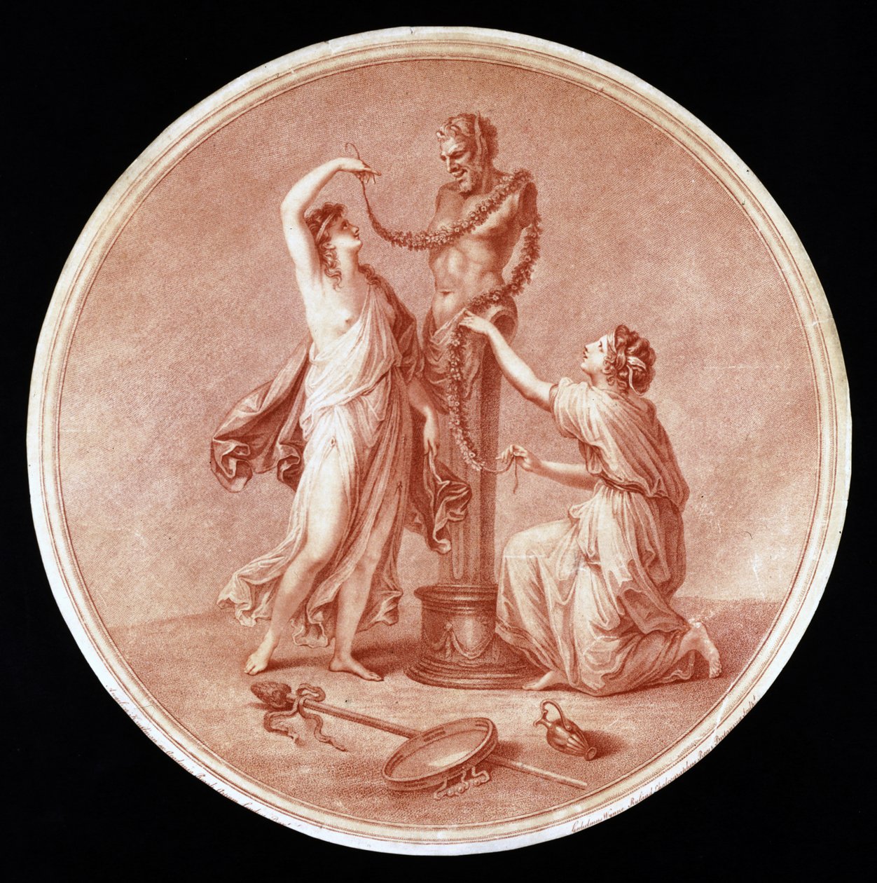 الحوريات تزين تمثال لعموم ، نقشه ويليام واين رايلاند (1732-83) 1776 (نقش أحمر) بواسطة أنجليكا بعد كوفمان