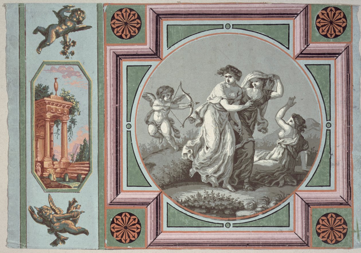 انتقام الحب ، تصميم لميدالية ورق الحائط ، c.1785 (خلفية) بواسطة أنجليكا بعد كوفمان