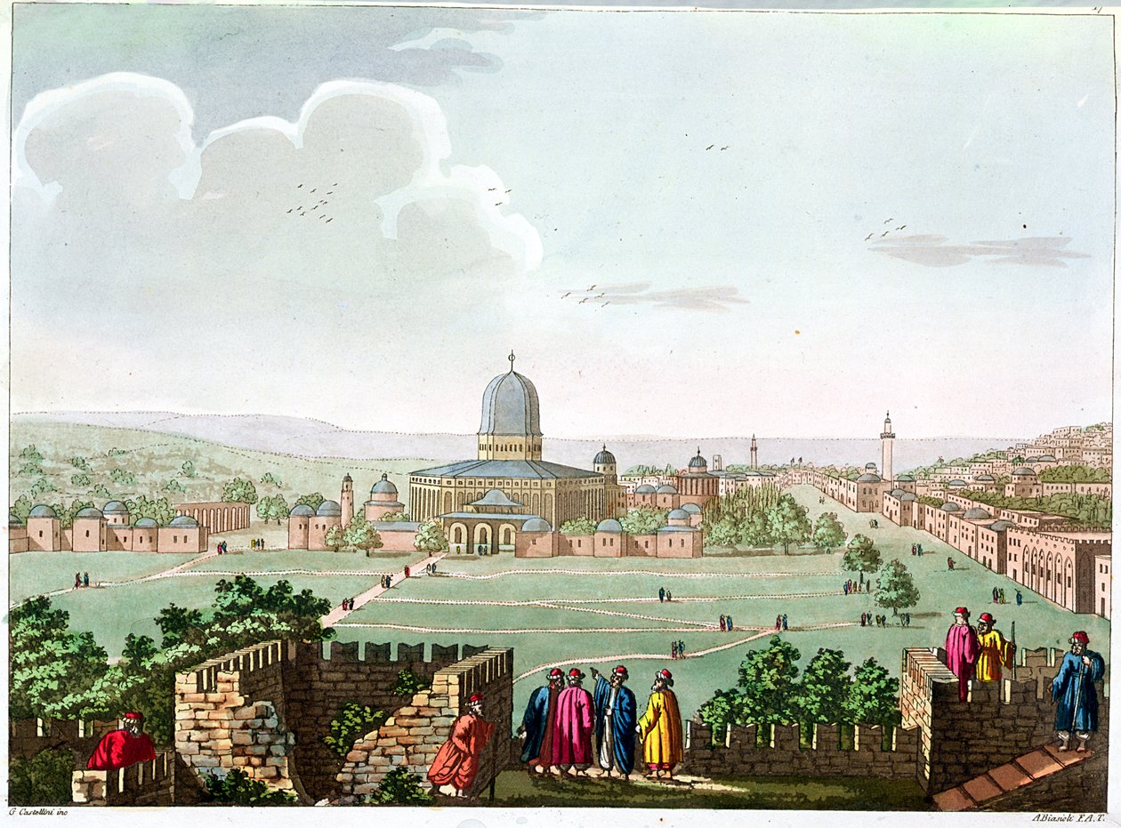 مسجد عمر ، محفور من قبل G. Castellini ، c.1820 (نقش ملون) بواسطة أنجيلو بياسيولي