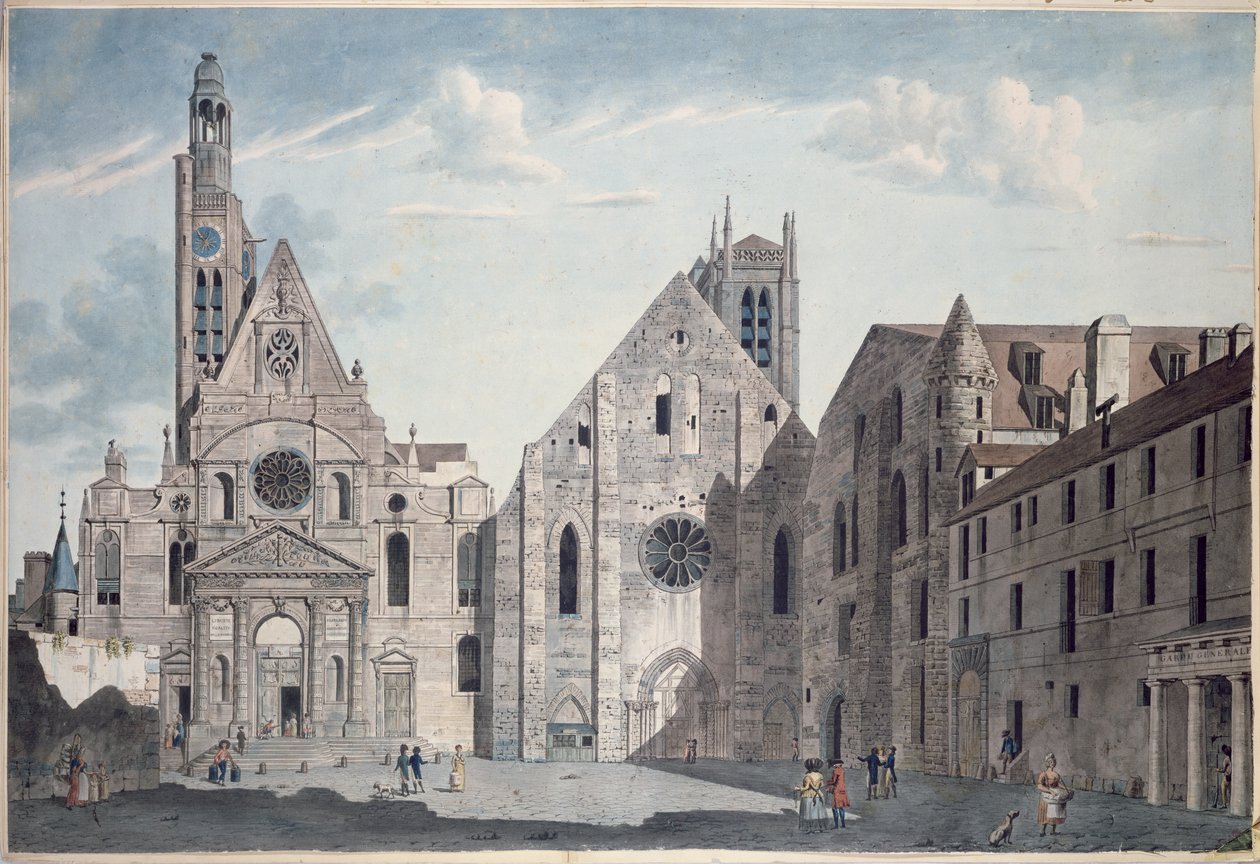 واجهات كنائس القديس جينيفيف وسانت اتيان دو مونت ، باريس ، c.1800 (قلم وحبر ومرحاض على ورق) بواسطة أنجيلو غاربيزا