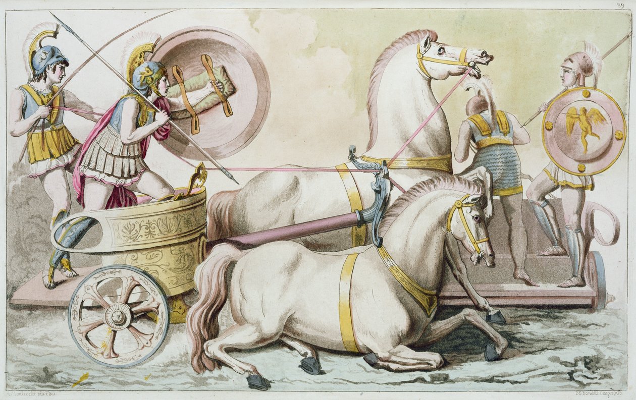 عربات رومانية ، من "الأزياء الرومانية" ، نقشها DK Bonatti ، c.1810 (aquatint) بواسطة أنجيلو مونتيسيللي
