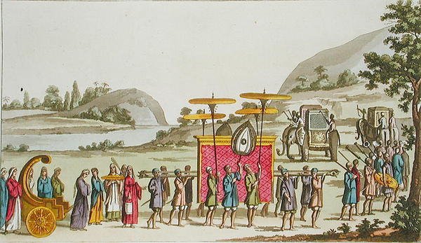 موكب ملكة بورما ، اللوحة 80 من "Le Costume Ancien et Moderne" بقلم Jules Ferrario ، المنشور حوالي 1820s-30s (لون ليثو) بواسطة أنجيلو بياسيولي
