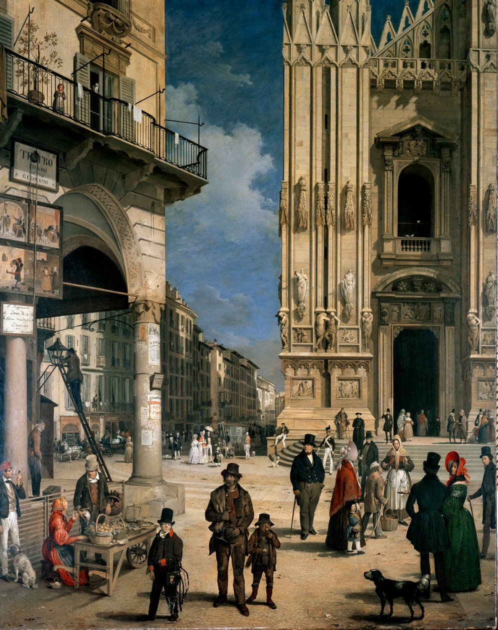 Marche de Figini a Milan (Piazza del Duomo with a corner of the Coperto dei Figini) Detail بواسطة أنجيلو إنغاني