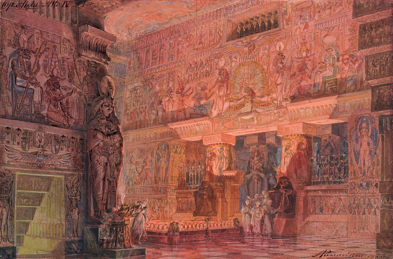 تم وضع تصميم لأوبرا عايدة بواسطة جوزيبي فيردي ، 1923. بواسطة أنجيلو بارافيسيني