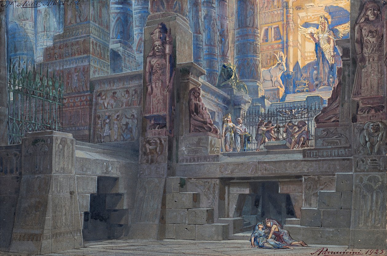 تم وضع تصميم لأوبرا عايدة بواسطة جوزيبي فيردي ، 1923. بواسطة أنجيلو بارافيسيني