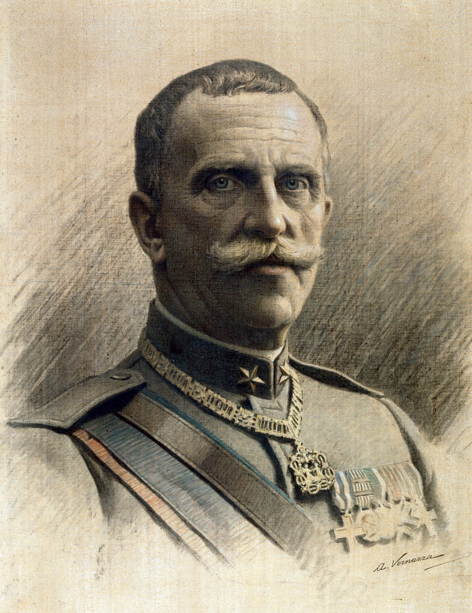 صورة لملك إيطاليا فيتوريو إيمانويل الثالث (فيكتور عمانويل الثالث) (1869-1947) رسم أنجيلو فيرنازا (1869-1937) قاتمة 97 × 70 سم Genes Nervi، Gallery of Modern Art، الجرد. 0597 بواسطة أنجيلو فيرنازا