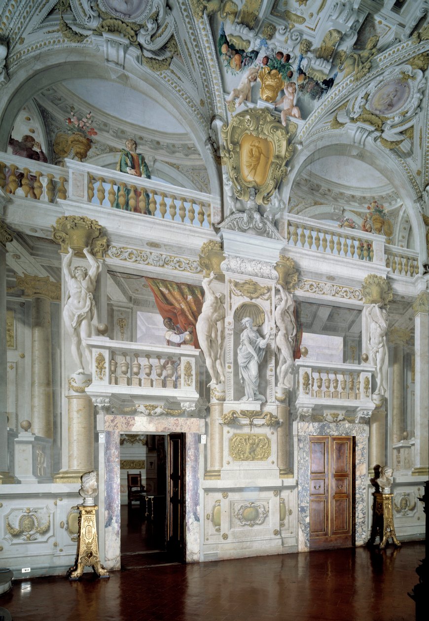 منظر داخلي لقاعة اجتماعات رسمية مزينة بلوحات جدارية من تصميم Angelo Michele Colonna و Agostino Mitelli بواسطة أنجيلو وميتيللي أغوستينو كولونا