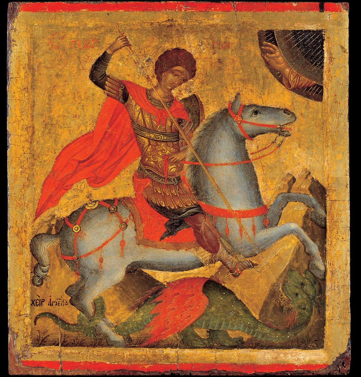 Akotandos ، Angelos (نشط حوالي 1425-1460) القديس جورج وتمبرا التنين على لوحة ca 1440-1460 متحف بيناكي ، أثينا 40،8x37،5 بواسطة أنجيلوس أكوتانتوس