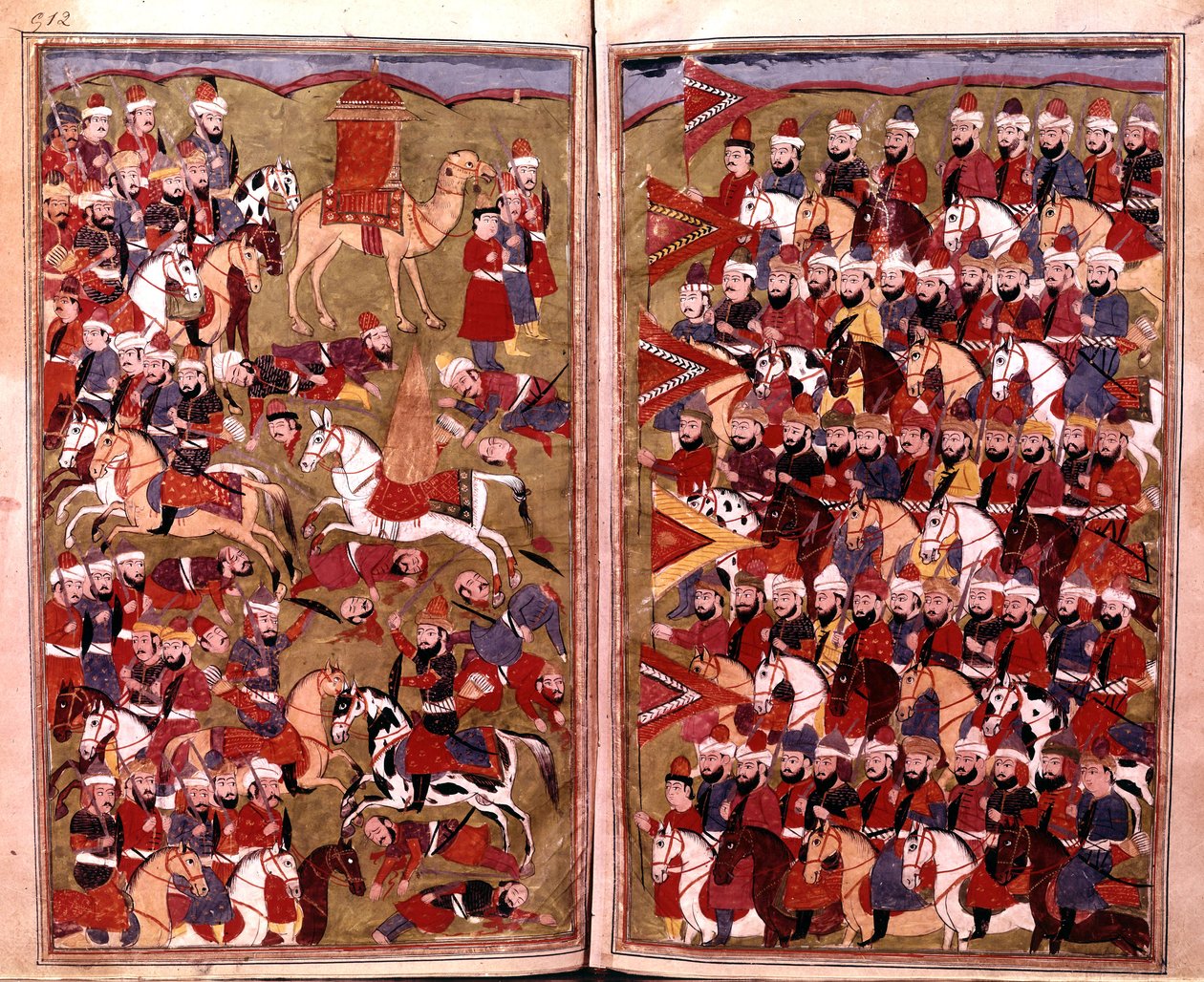 جيش عائشة في معركة جمال عام 656 ، صورة من هملا الحيدري ، بقلم ميرزا محمد رافي بازيل ، 1808 بواسطة المدرسة الهندية