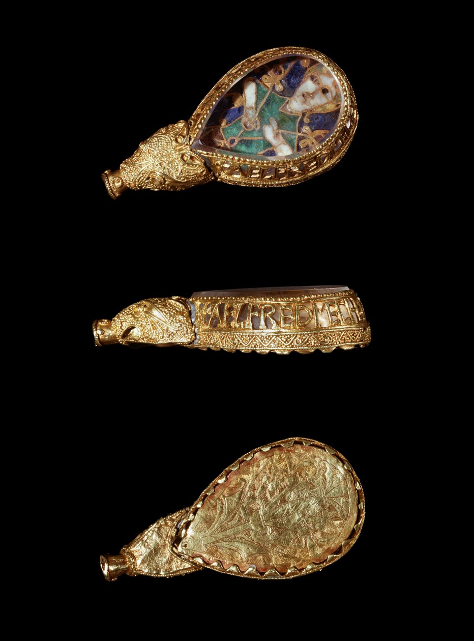 The Alfred Jewel (الذهب والكريستال الصخري والمينا) بواسطة الأنجلو ساكسون