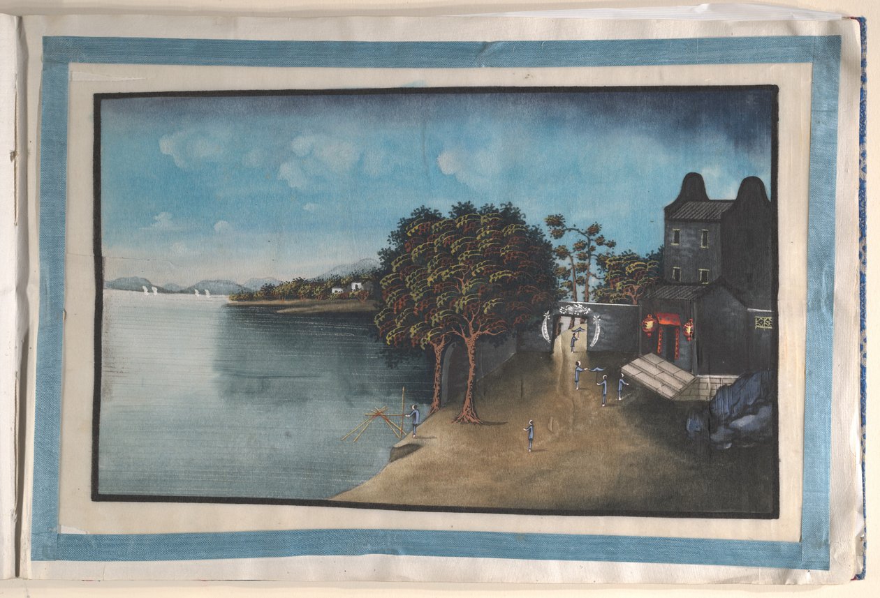 ألبوم يحتوي على اثنتي عشرة لوحة لمشاهد على طول النهر بواسطة مدرسة الأنجلو الصينية