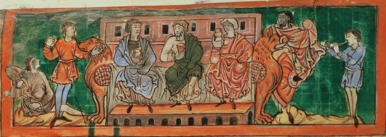 Cott Tib B V f.4v الأرستقراطيين ، عشية يوم القيامة ، من التقويم ، حوالي 1030 (ورق) بواسطة الأنجلو ساكسون