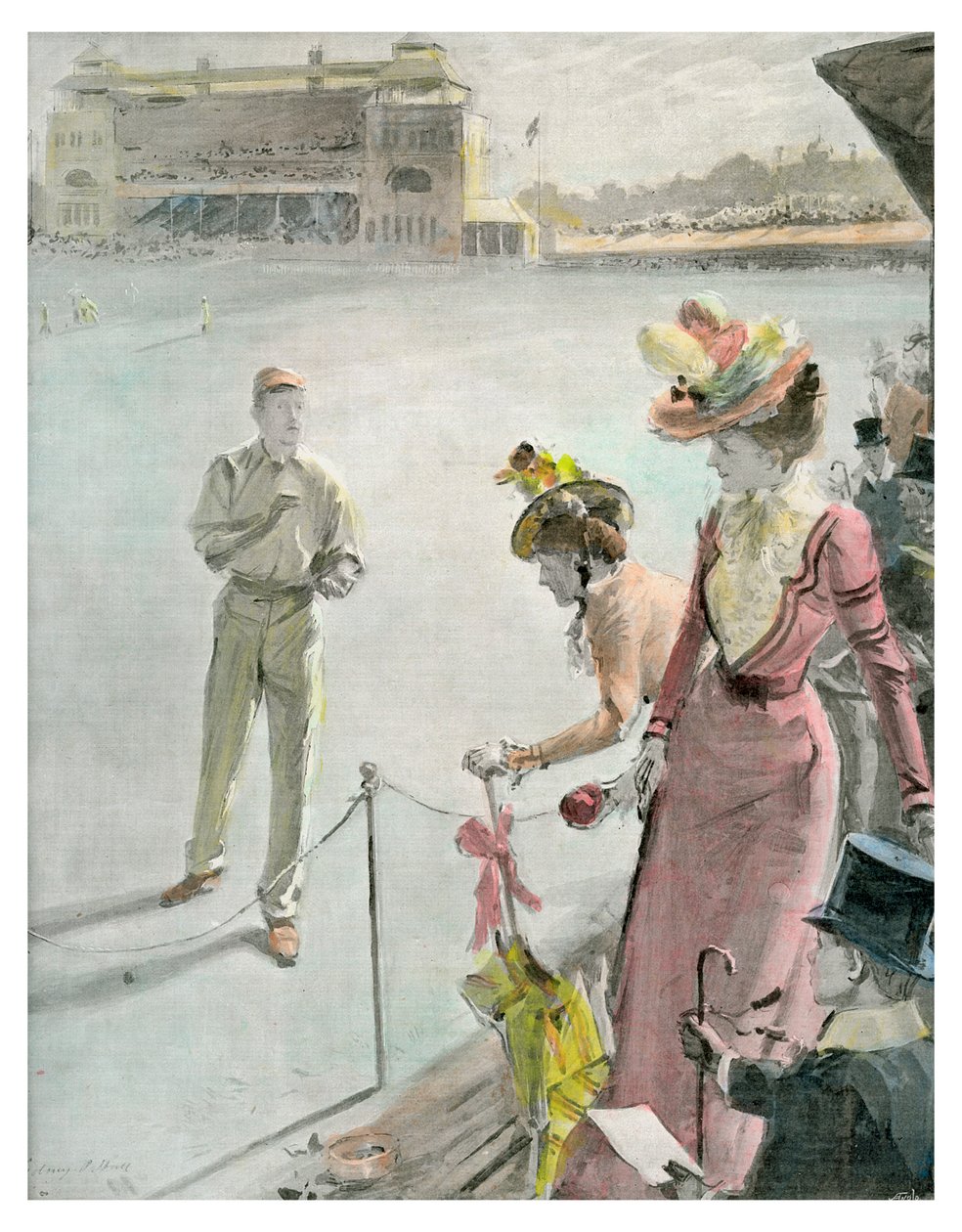"Eton v Harrow at Lord's: A Boundary Hit" ، أواخر القرن التاسع عشر أو أوائل القرن العشرين. بواسطة أنجلو