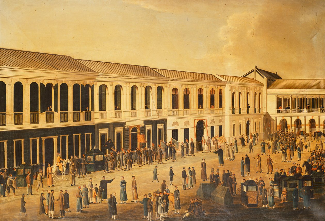 منظر للغابة على الواجهة البحرية في كانتون ، ج. 1825 بواسطة مدرسة الأنجلو الصينية