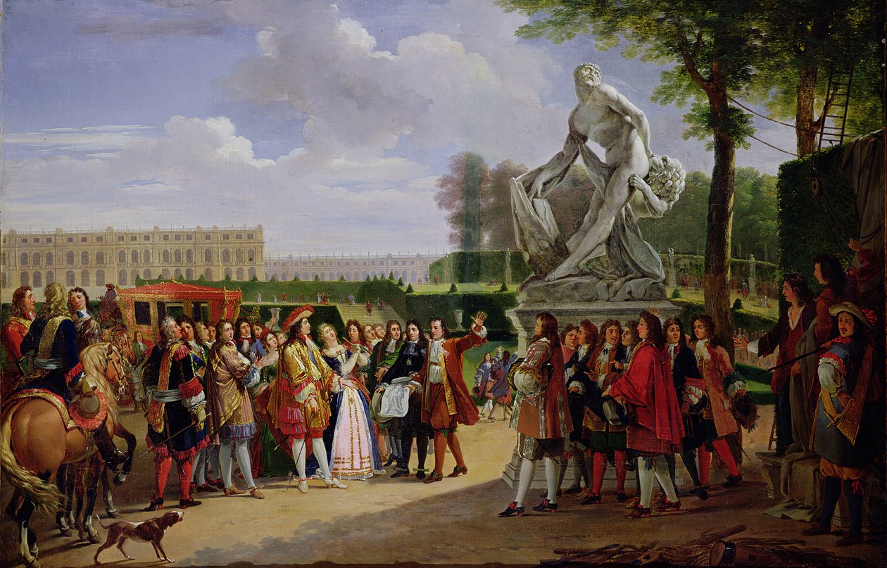 لويس الرابع عشر (1638-1715) تكريس "ميلو من كروتونا" لبوجيه في حدائق فرساي ، 1819 بواسطة أنيست تشارلز ليمونير
