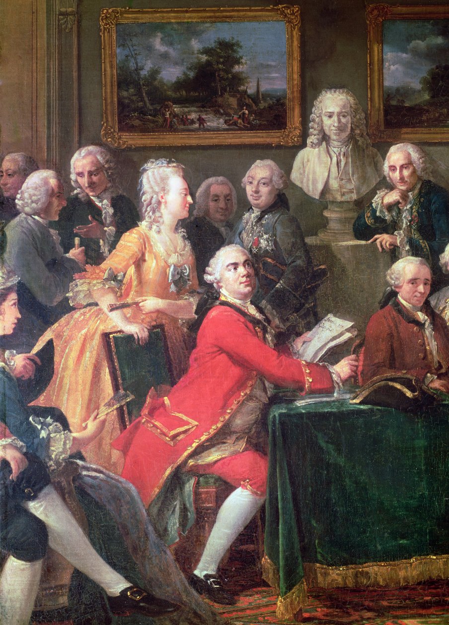 سهرة في منزل مدام جيفرين تفاصيل Lekain و Mademoiselle Clairon ، 1755 زيت على قماش بواسطة أنيست تشارلز ليمونير