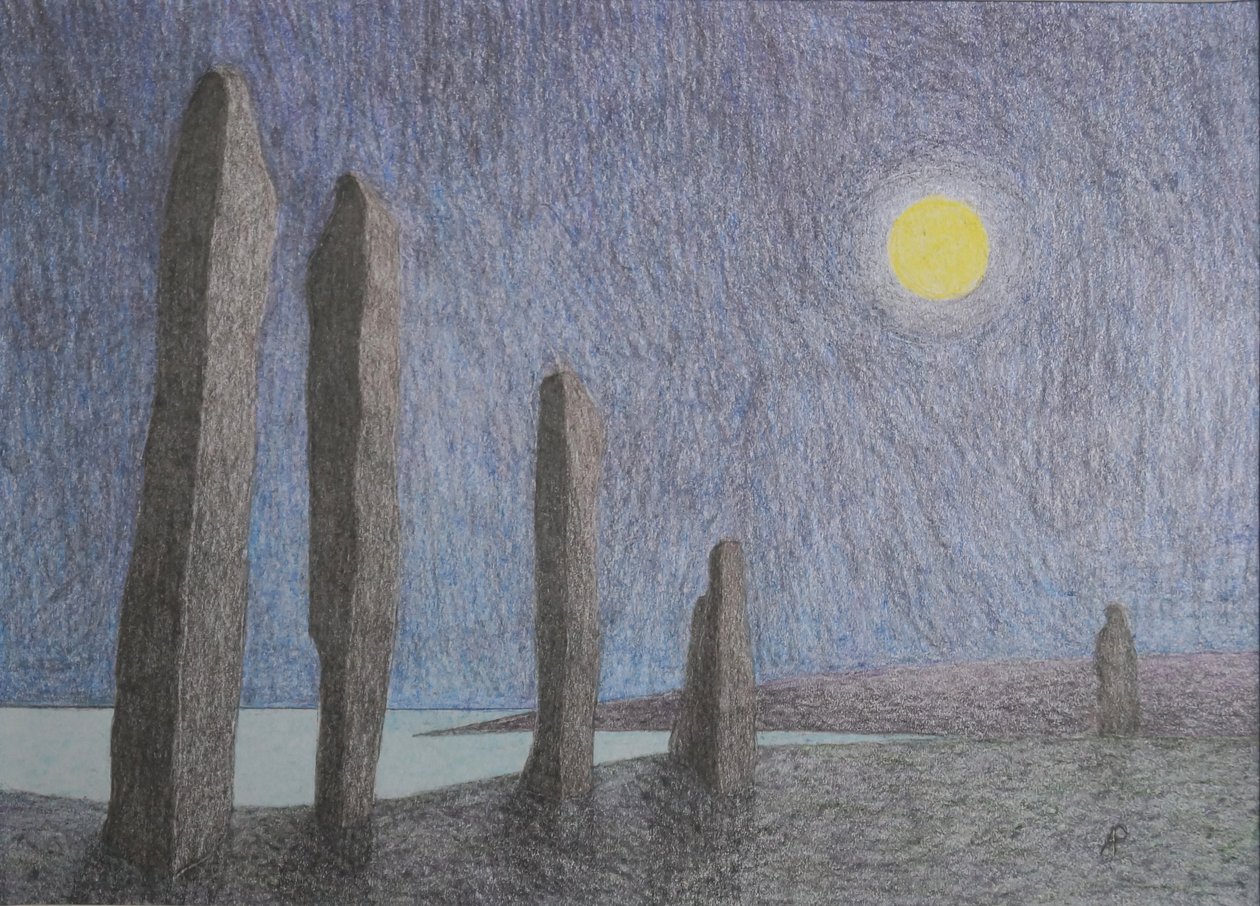 Ring of Brodgar، 2016 (وسائط مختلطة على ورق) بواسطة آن برين