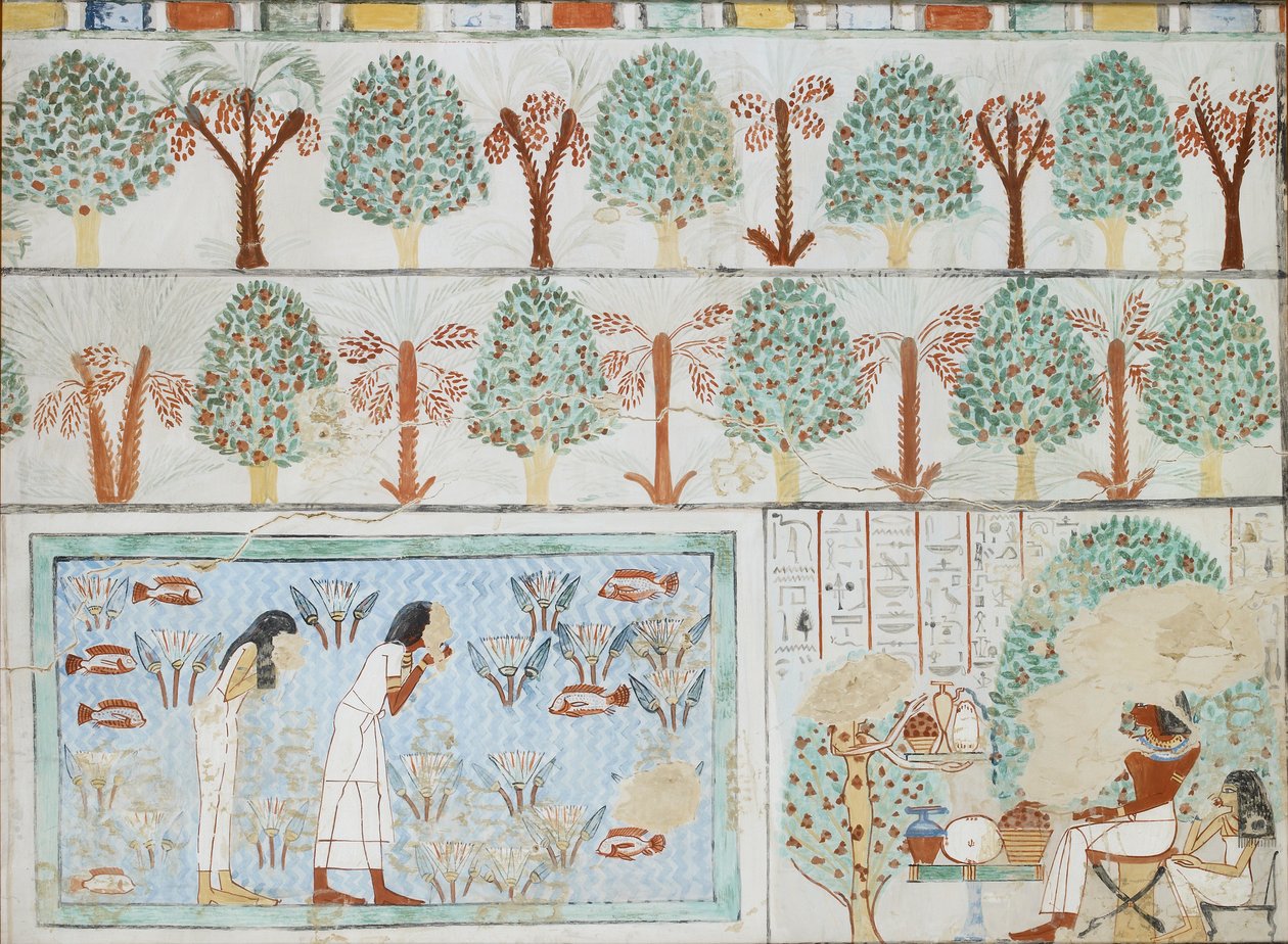 نسخة من الرسم على الحائط من المقبرة الخاصة رقم ٦٣ لسبختبى ، طيبة الأولى ، ١ ، ١٢٥-١٢٨ ، القرن العشرين بواسطة آنا