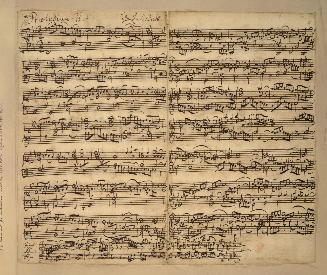 إضافة MS 35021 ، f.8r ، مقدمة رئيسية ، The Well-Tempered Clavier ، الكتاب 2 ، بقلم يوهان سيباستيان باخ بواسطة آنا ماجدالينا باخ