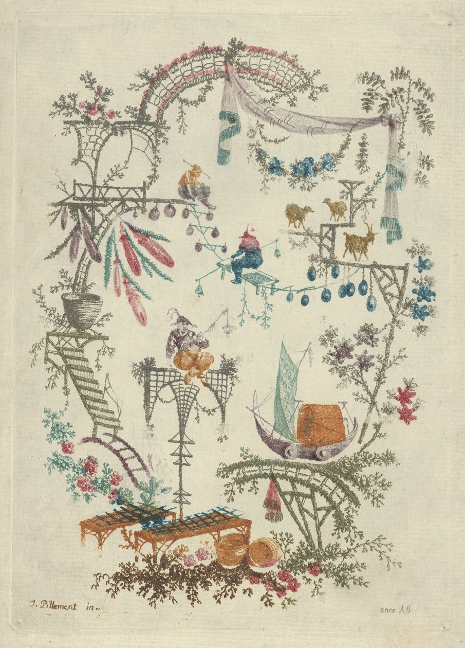 Chinoiserie from New Suite of Chinese Arabesque Notebooks، 1790-99. بواسطة آن ألين