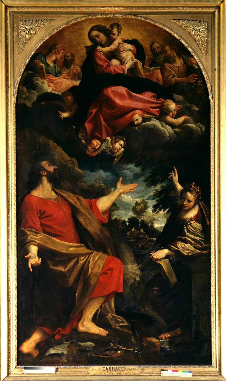 Apparition of the Virgin to St. Luke and St. Catherine of Alexandria Painting by Annibale Carracci or Annibal Carrache (1560-1609). 1592. Sun. 2,26x4,01 m Paris, musee du Louvre. بواسطة أنيبال كاراتشي