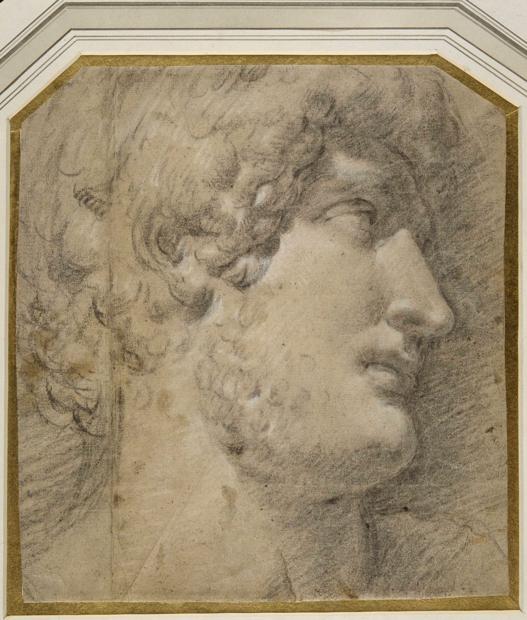 Head of the Emperor Gallienus (or ?Hadrian), after the antique (black chalk on cream paper) بواسطة أنيبال كاراتشي