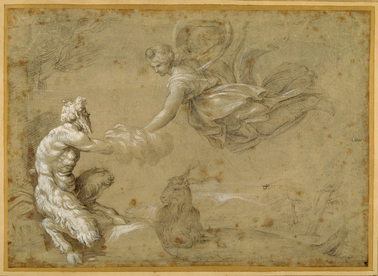 Pan presenting the wool to Diana (pen & brown ink with brown wash) بواسطة أنيبال كاراتشي