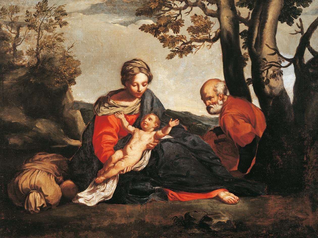 Rest on the Flight into Egypt (oil on canvas) بواسطة أنيبال كاراتشي