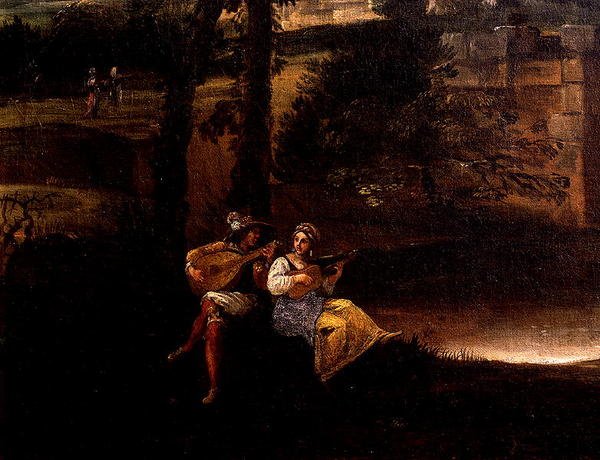منظر طبيعي روماني به جسر (زيت على قماش) (تفاصيل 186429 و 186430) بواسطة أنيبال كاراتشي