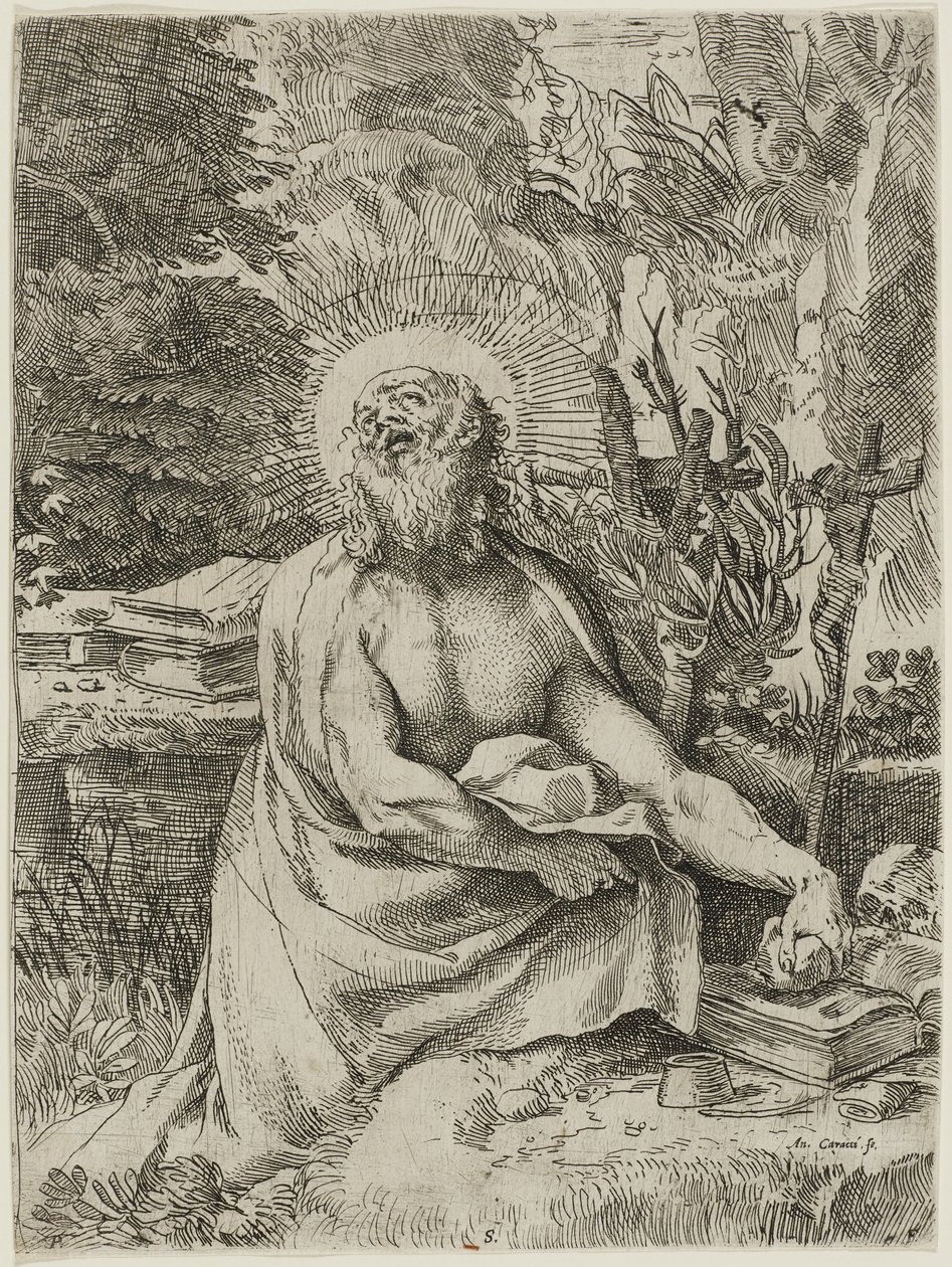 القديس جيروم في البرية ، c.1591 (النقش على النقش على الورق ، iii) بواسطة أنيبال كاراتشي
