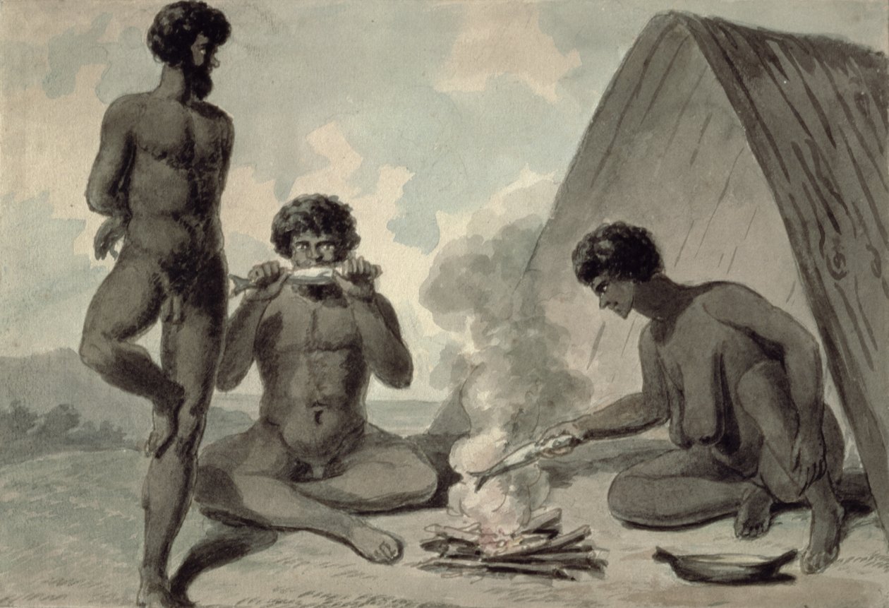 السكان الأصليون يأكلون الأسماك أمام نار المخيم ، ربما بواسطة فيليب جيدلي كينغ (1758-1808) بواسطة غير معروف غير معروف