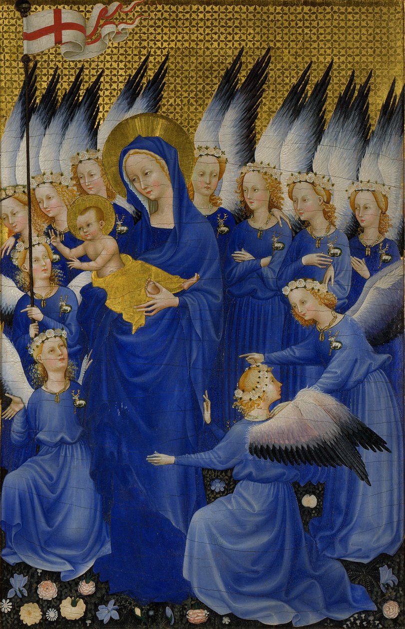 ماري مع الطفل والملائكة ، اللوحة اليمنى لـ Wilton Diptych ، c.1395-9 (درجة حرارة البيض على الخشب) بواسطة غير معروف غير معروف