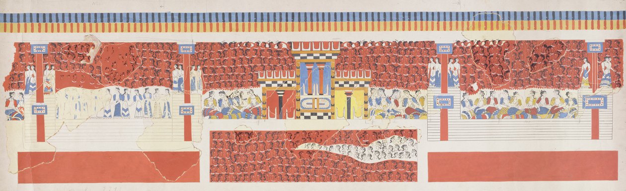 استنساخ مشهد الحشد فريسكو ، قصر كنوسوس ، مينوان ، c.1500 قبل الميلاد بواسطة غير معروف غير معروف