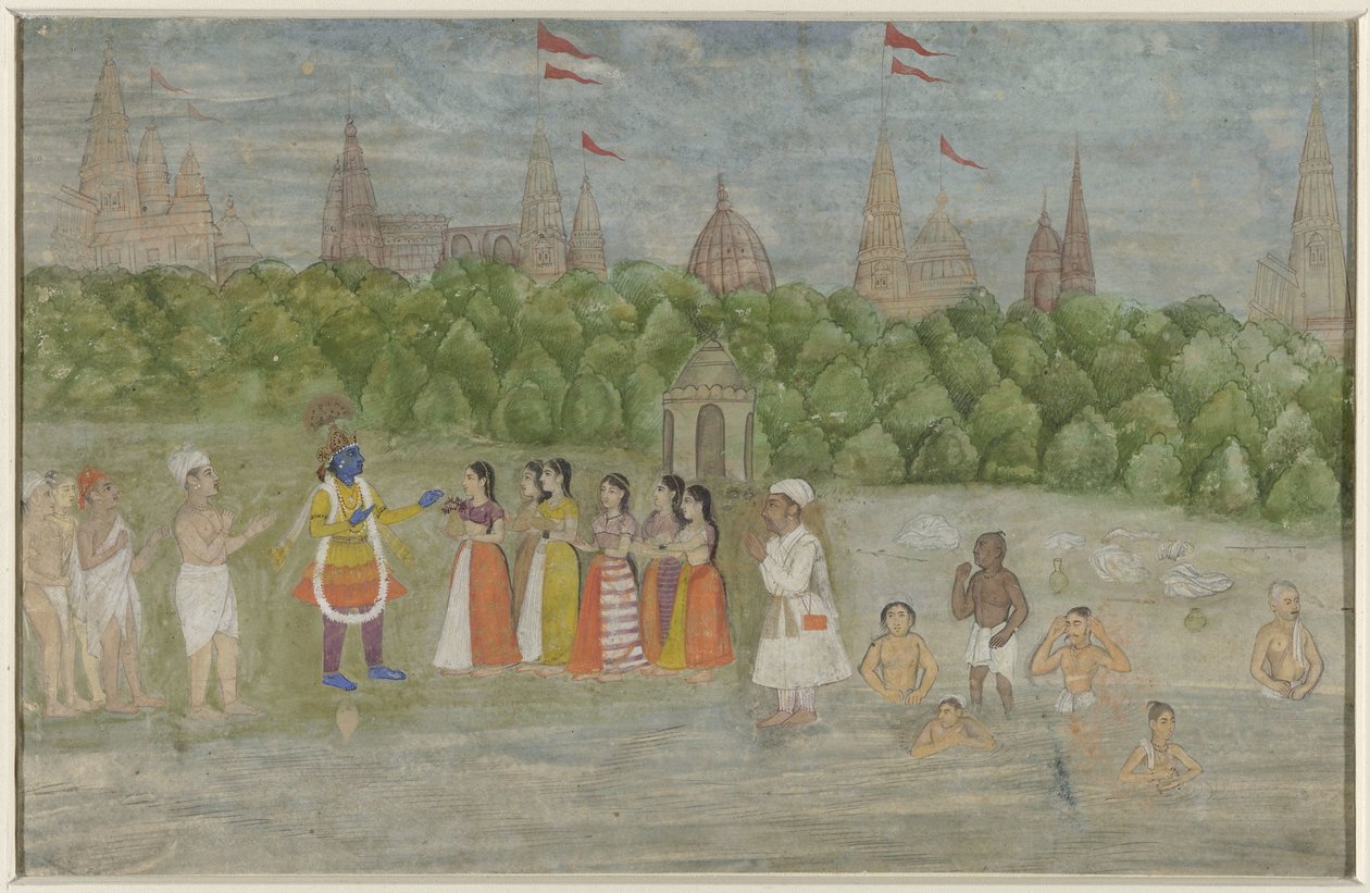 على ضفاف نهر Yamuna في Brindaban ، يرقص Krishna مع Gopis بواسطة مجهول