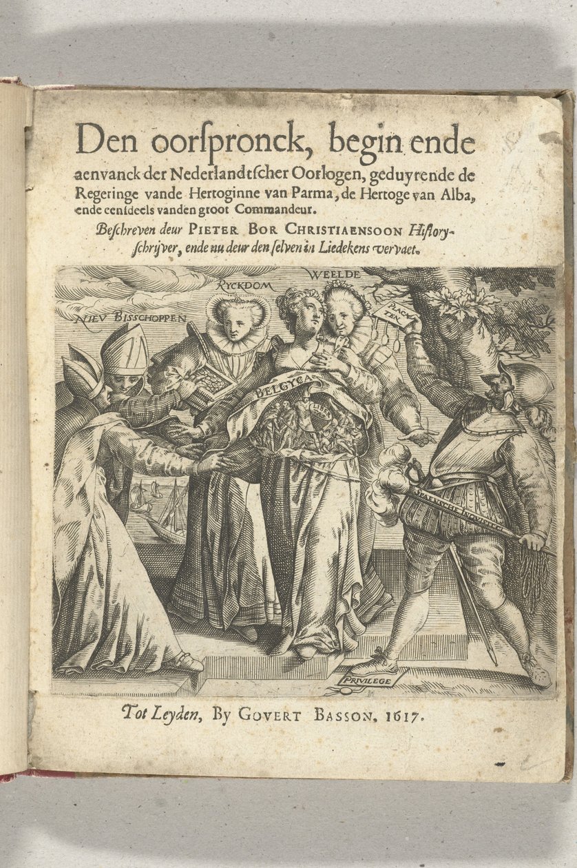 صفحة عنوان رمزية في: Pieter Christiaansz Bor ، الأصول ، بداية ونهاية فانك للحروب الهولندية ، 1617 بواسطة مجهول