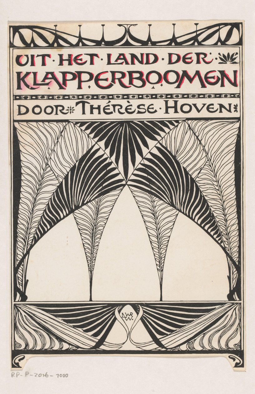 تصميم ملزم لـ: Thérèse Hoven، Uit het land der Klapperboomen، 1897 بواسطة مجهول