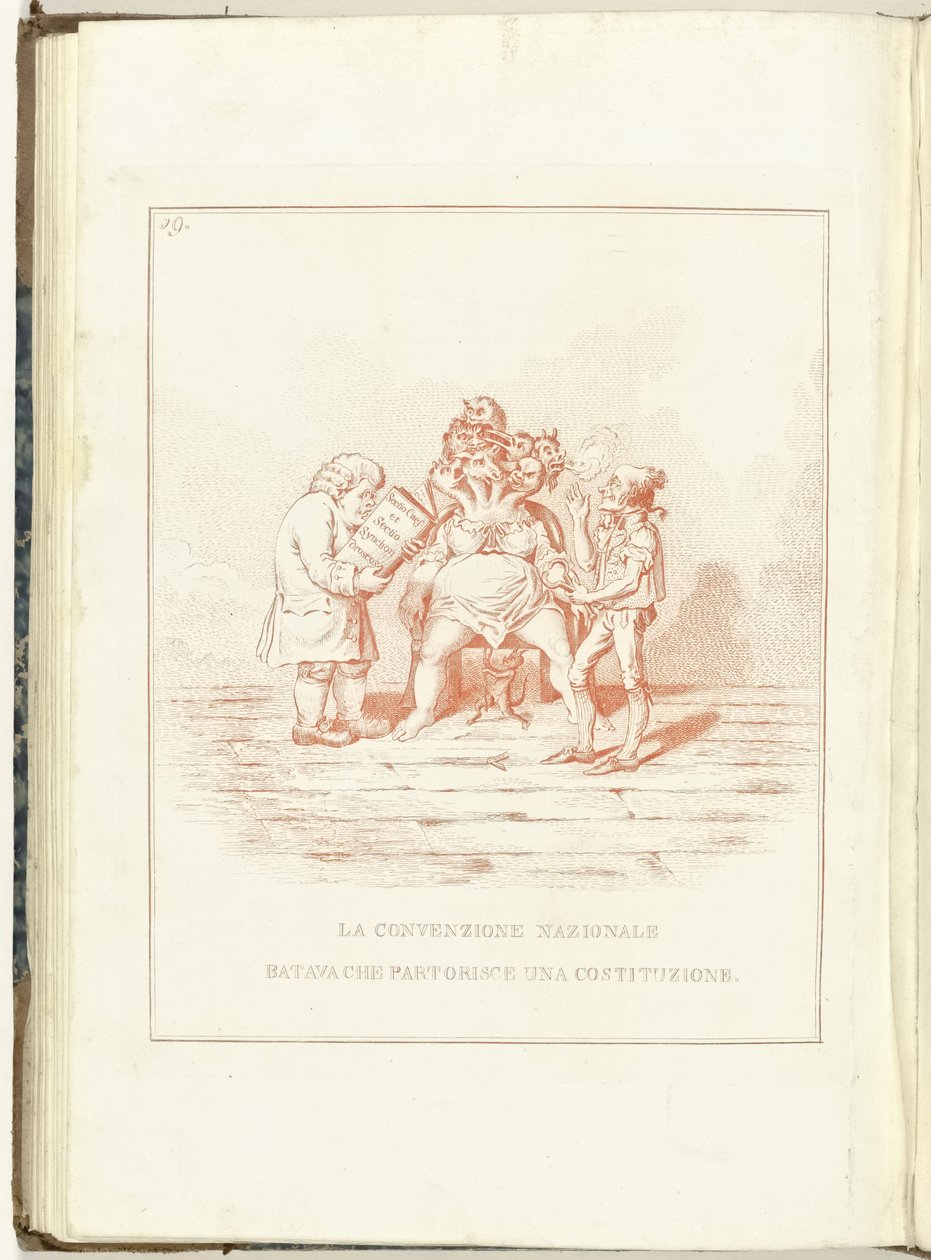 Barensnood van de Nationale Conventie1795 المؤتمر الوطني الباتافي يؤسس دستورًا (العنوان على الكائن) Hollandia Regenerata (Italiaanse kopie) (عنوان المسلسل) تجديد هولندا: أنا أعكس كل الشعوب المتجددة (جادة بواسطة مجهول
