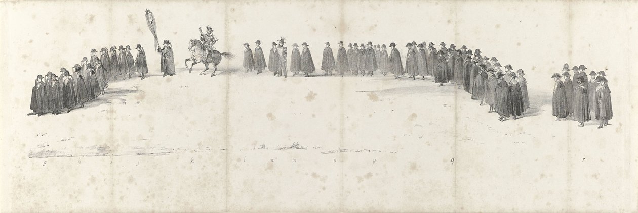 جنازة الملك الراحل ويليم الثاني في دلفت في 4 أبريل 1849 (الصفحة 2) خمس أوراق متجاورة من موكب جنازة ويليام الثاني في عام 1849 (عنوان السلسلة) بواسطة مجهول