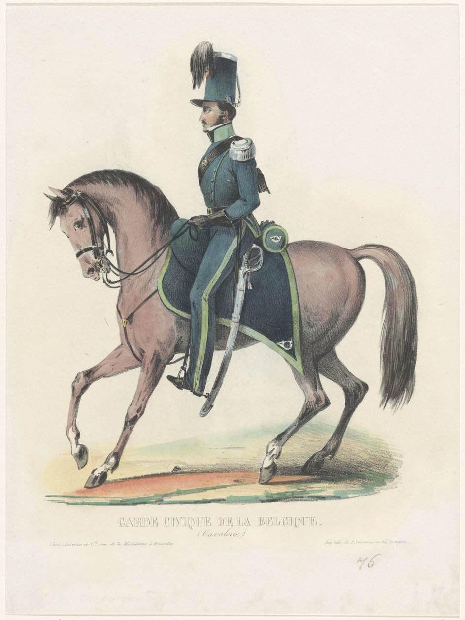 حارس بلجيكي على ظهور الخيل ، ١٨٣٠ Garde Civique de la Belgique (سلاح الفرسان) (العنوان على الجسم) بواسطة مجهول