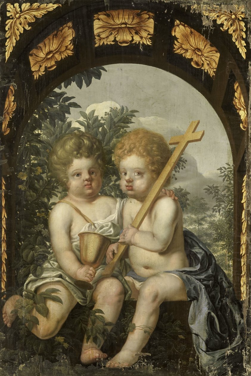Christian Allegory مع طفلين مع الصليب والكأس بواسطة مجهول