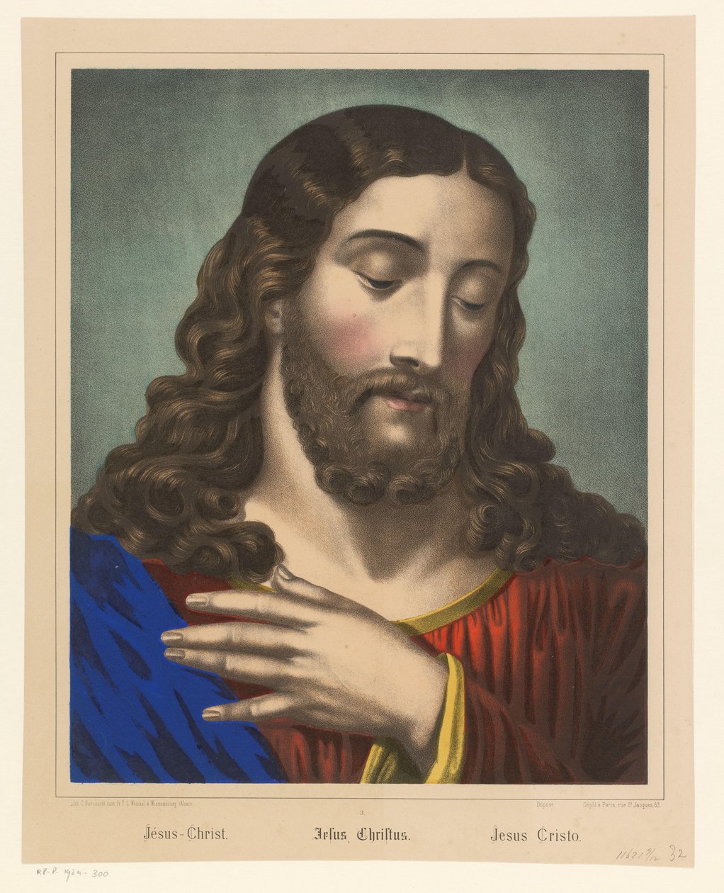 المسيح بيده إلى صدره Jésus-Christ / Jesus Christ / Jesus Cristo (العنوان على الكائن) بواسطة مجهول