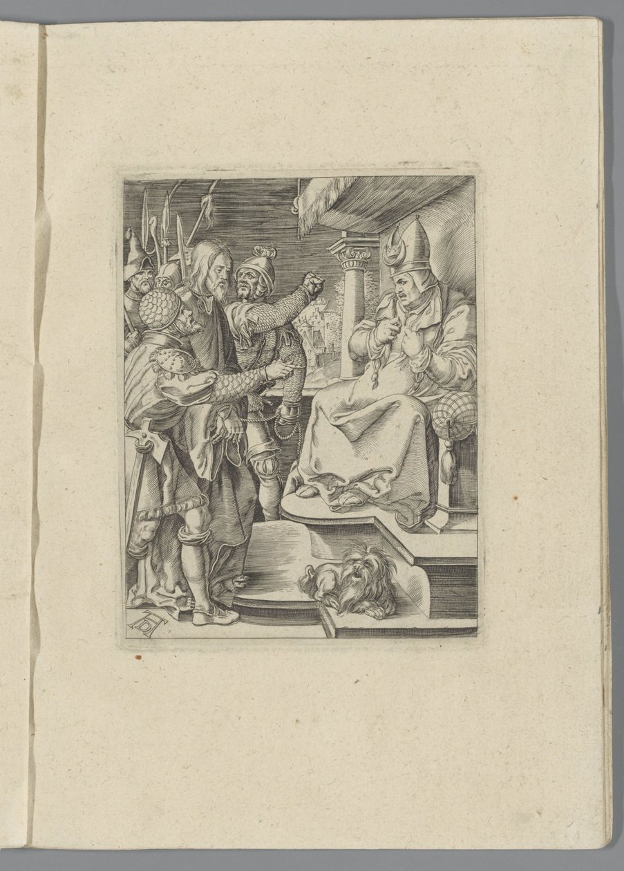 Christus voor Kajafas De kleine Passie (عنوان السلسلة) آلام المسيح Ab Albert Durer Nurenburgensi Effigiata (عنوان السلسلة) بواسطة مجهول
