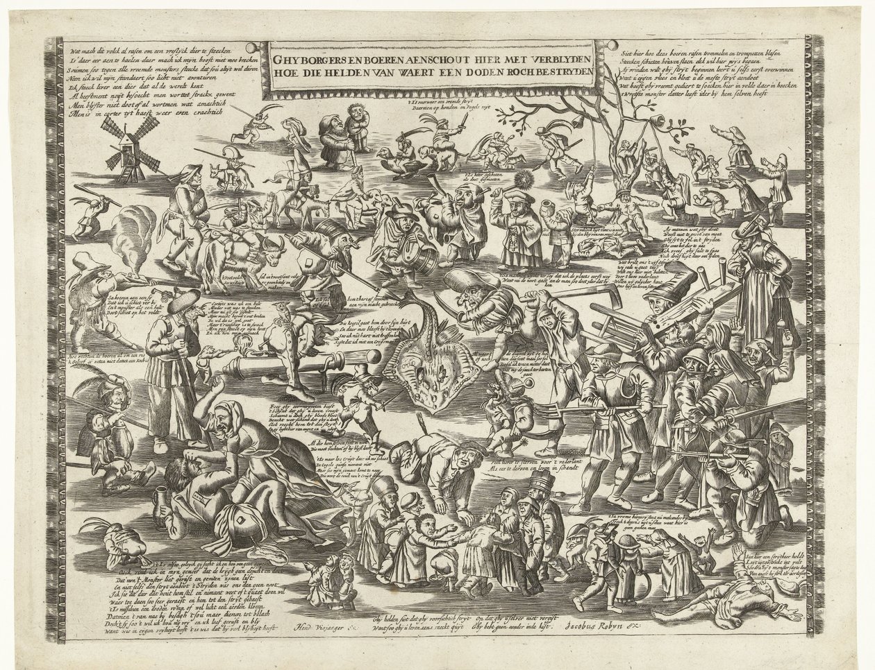 The Rogstekers van Weert ، حوالي 1650 غي البرغر والمزارعين هنا مع بلايدن كيف حارب هؤلاء الأبطال فان ويرت ضد روتش ميت (العنوان على الشيء) بواسطة مجهول